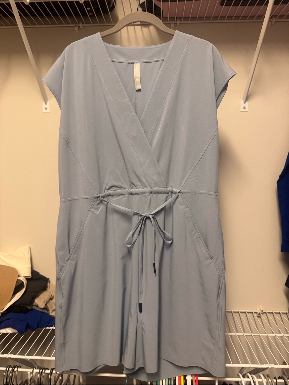 Athleta Light Blue Wrap-Style Drawstring Dress